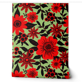 Fantasy Red and Green Dschungel Floral Tapete