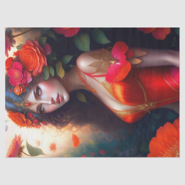 Fantasy Red Fairy Red Blume Decoupage Seidenpapier (Vorderseite)