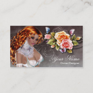 Fantasy Redhead Rose Woman Business Card 2 Visitenkarte