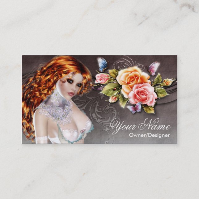Fantasy Redhead Schöne Rose Frauen Visitenkarte (Vorderseite)