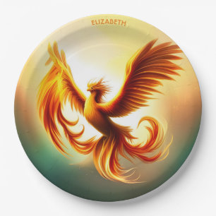 Fantasy Rising Golden Phoenix Art Deco Stil Pappteller