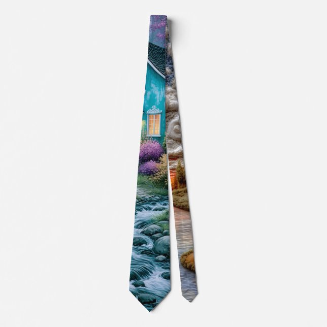 Fantasy River Cottage Landschaft Kunst Krawatte –  (Vorderseite)
