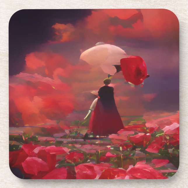 Fantasy Rose Field Under Sky Getränkeuntersetzer (Vorderseite)