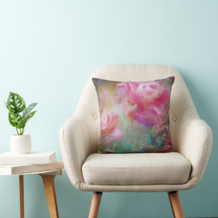 Fantasy-Rosen in Rosa gemalt, Vintage-Botanik Kissen