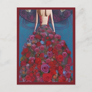 Fantasy Rote Rosen Hochzeitskleid Goth Bride Diva Postkarte