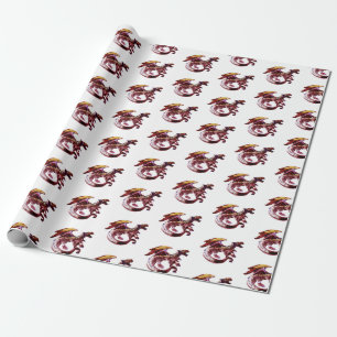 Fantasy Rubinroter Drache Weißer Hintergrund Mythi Geschenkpapier