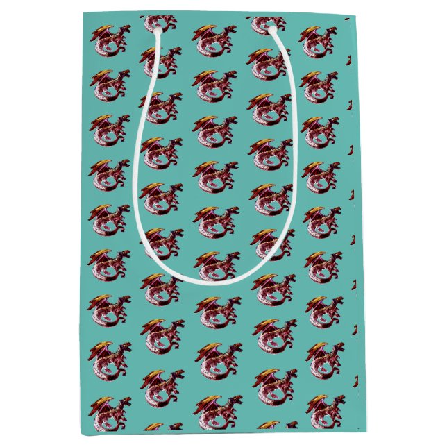 Fantasy Ruby Red Dragon Aquamarin Mittlere Geschenktüte (Vorderseite)