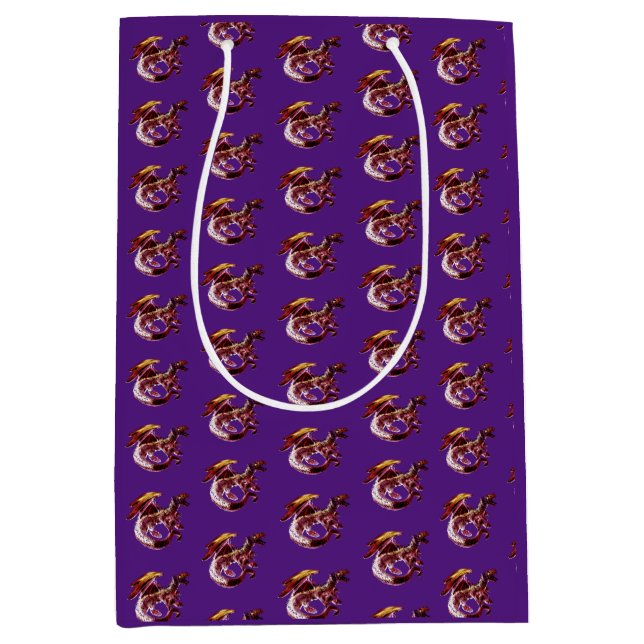 Fantasy Ruby Red Dragon Lila Mittlere Geschenktüte (Vorderseite)