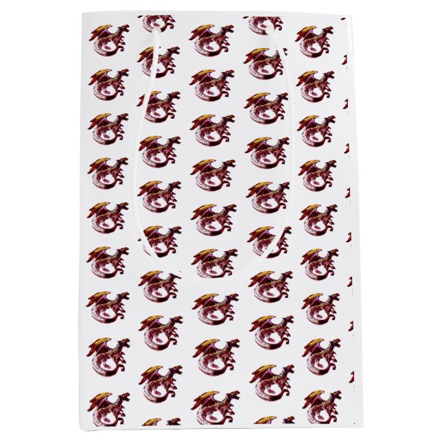 Fantasy Ruby Red Dragon White Mittlere Geschenktüte (Vorderseite)