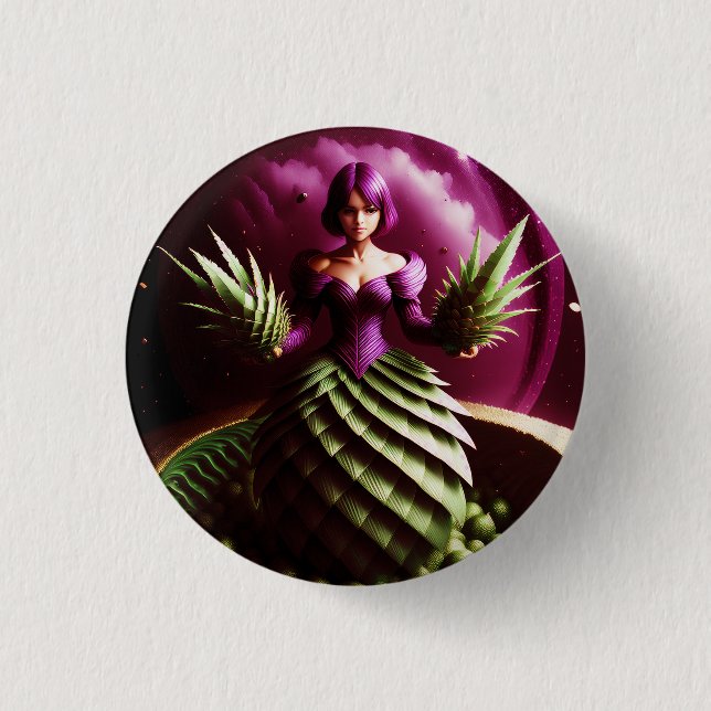 Fantasy Scene With Pineapple Girl Button (Vorderseite)