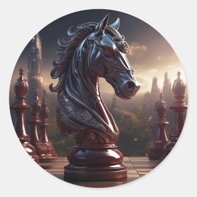 Fantasy-Schachszene - Springer Runder Aufkleber (Vorderseite)