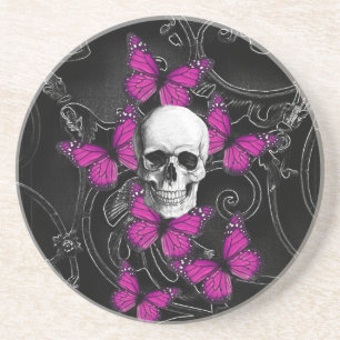 Fantasy-Schädel und heiß rosa Schmetterlinge Getränkeuntersetzer