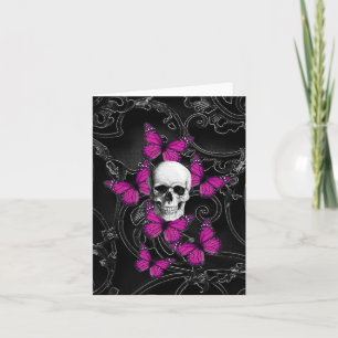 Fantasy-Schädel und heiß rosa Schmetterlinge Karte