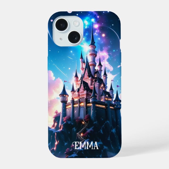 Fantasy-Schloss benutzerdefinierter Name iPhone 15 Hülle (Rückseite)