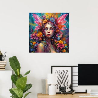 Fantasy Schöne Farbige Prinzessin Blumen Fee Poster