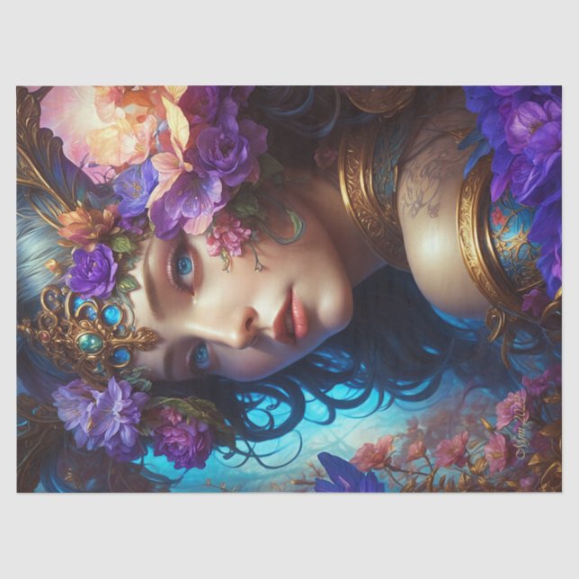 Fantasy Schöne Lila Blume Fairy Decoupage Seidenpapier (Vorderseite)