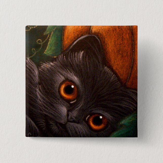 FANTASY SCHWARZE KATZE HALLOWEEN Knopf Button (Vorderseite)