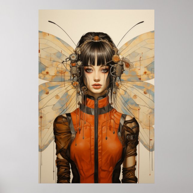 Fantasy Scifi Insect Frau Butterfly Flügel Poster (Vorne)