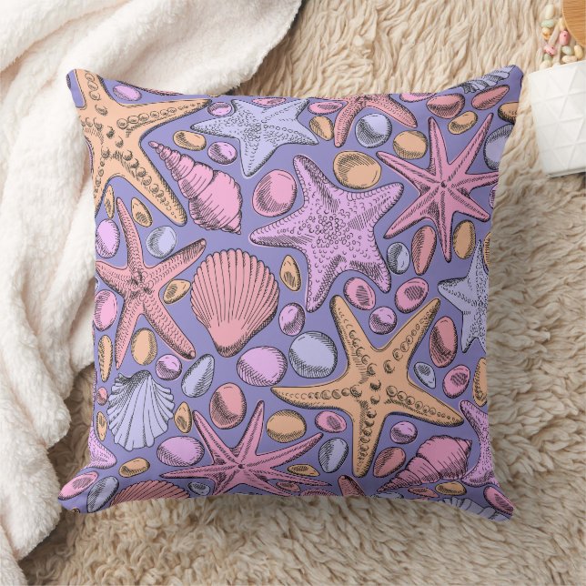 Fantasy Sea Pattern Pillow, Purple Coastal Decor Kissen (Decke)