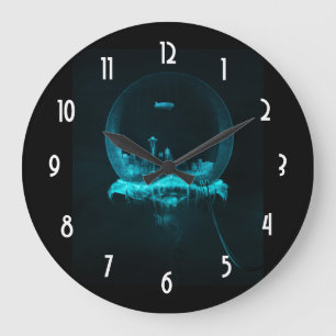 Fantasy Seattle City in einer Snowglobe mit Blimp Große Wanduhr