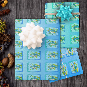 Fantasy Seepferd Typ Dragon Blues Grüntöne Algen Geschenkpapier Set