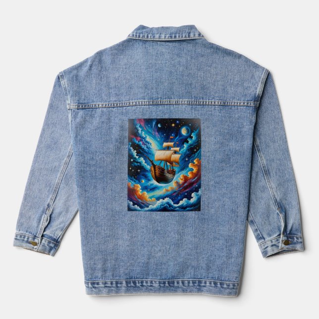 Fantasy Segelschiff im Space T-Shirt Jeansjacke (Rückseite)
