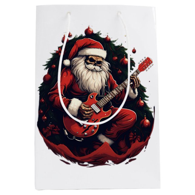 Fantasy Skeleton Santa Gitarre spielen Mittlere Geschenktüte (Vorderseite)