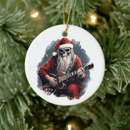Fantasy Skeletto Santa Playing Gitarre Nacht Keramik Ornament