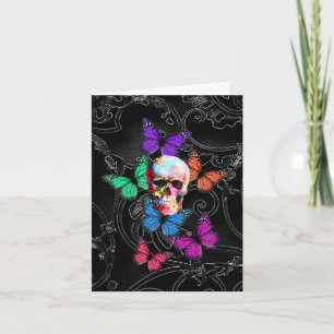 Fantasy skull and colored butterflies karte