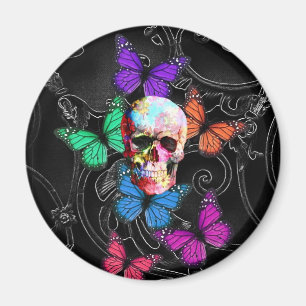 Fantasy skull and colored butterflies magnet