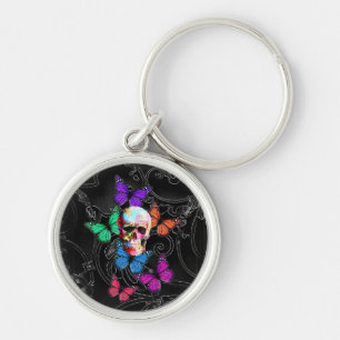 Fantasy skull and colored butterflies schlüsselanhänger