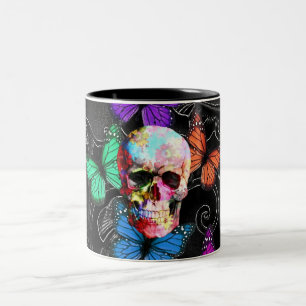 Fantasy skull and colored butterflies zweifarbige tasse
