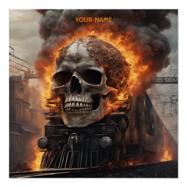 Fantasy Skull Train Flames Wreck Poster (Vorderseite)