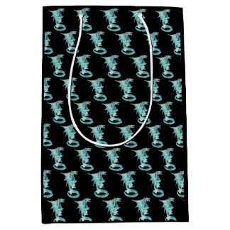 Fantasy Sky Blue Dragon Black Mittlere Geschenktüte