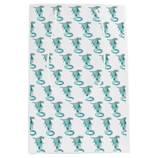 Fantasy Sky Blue Dragon White Mittlere Geschenktüte