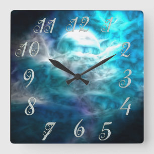 Fantasy Sky Moon Wall Clock Quadratische Wanduhr