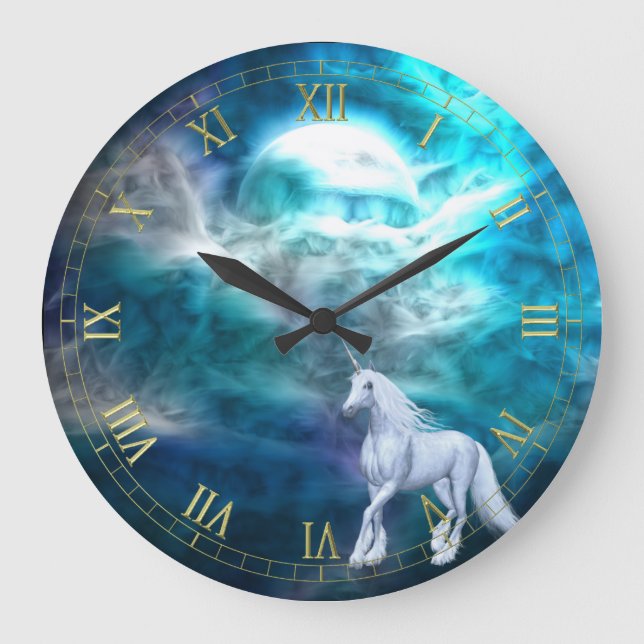 Fantasy Sky  Unicorn Wall Clock Große Wanduhr (Vorderseite)