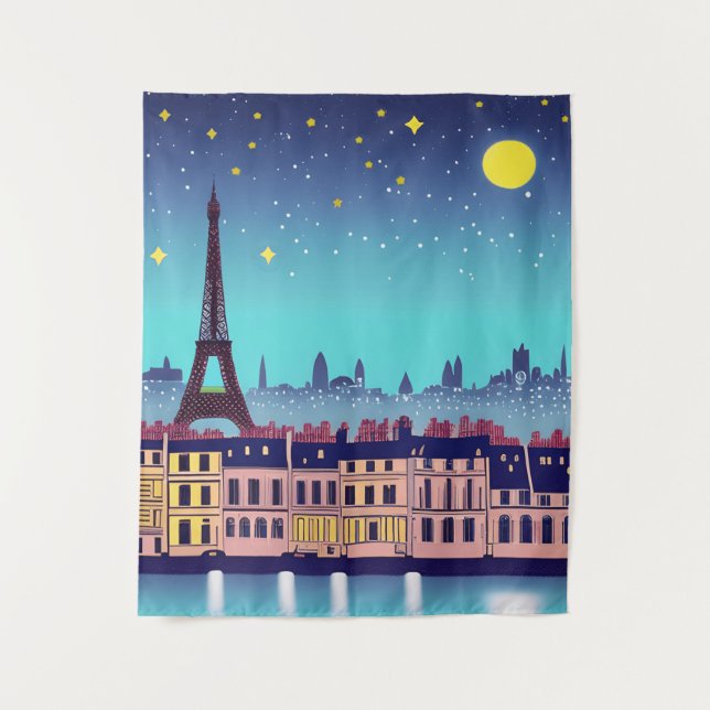 Fantasy Skyline von Paris Unter den Sternen Wandteppich (Vorderseite)
