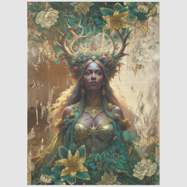 Fantasy Smaragd-Wald-Königin-Decoupage Seidenpapier (Vorderseite)