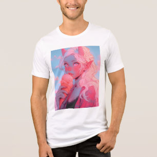 Fantasy Soft Pink Ice Cream Anime Girl Tri-Blend Shirt