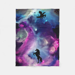Fantasy Space Nebula Einhorn Drache Rosa Blau Fleecedecke