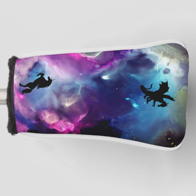 Fantasy Space Nebula Einhorn Drache Rosa Blau Golf Headcover (Vorderseite)