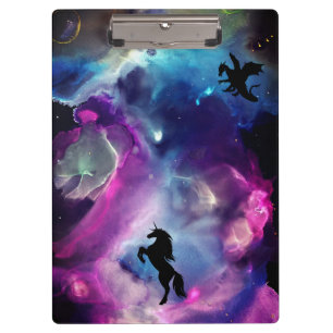 Fantasy Space Nebula Einhorn Drache Rosa Blau Klemmbrett