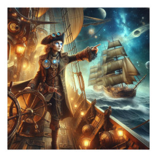 Fantasy Space Pirate Steampunk Vintag Viktorianisc Fotodruck