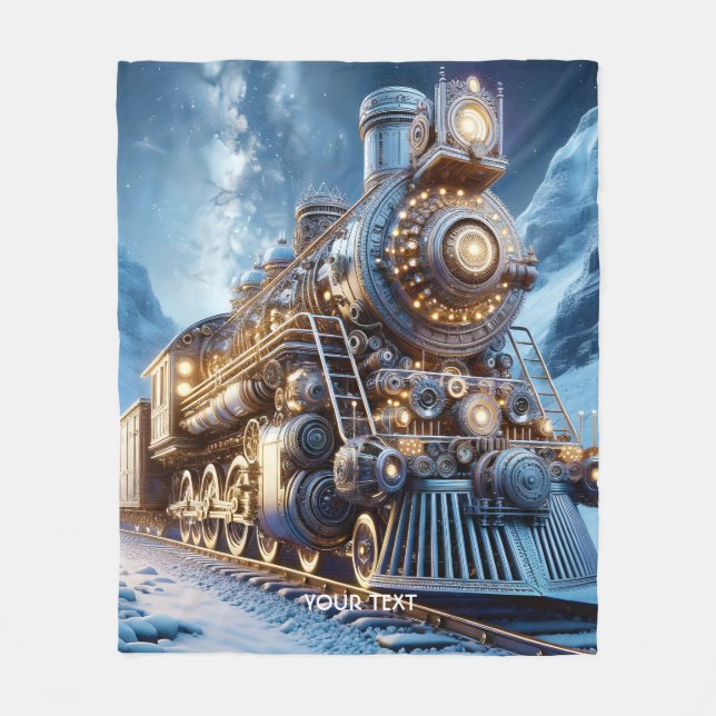 Fantasy Steam Train Winter Fleecedecke (Vorderseite)