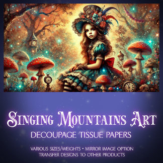 Fantasy Steampunk Alice On Mushroom Decoupage Seidenpapier