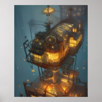Fantasy Steampunk City Aerial View