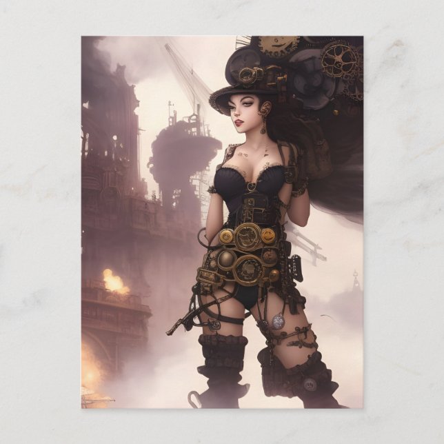 Fantasy Steampunk Frau Postkarte (Vorderseite)