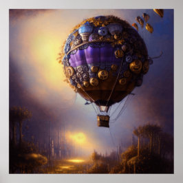Fantasy Steampunk Lila Vintage Heißluftballon Poster