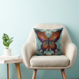 Fantasy Steampunk Orange Butterfly Aqua Kissen
